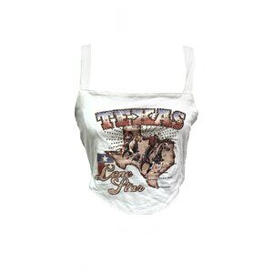 Y2K Texas Lone Star Bedazzled, Stretch Lace Up, Crop Corset Tank